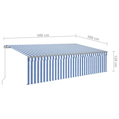 Copertină retractabilă manual cu stor 5x3m - Albastru&Alb