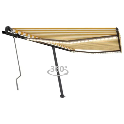Copertină retractabilă manual cu LED - Galben/Alb - 400x350 cm