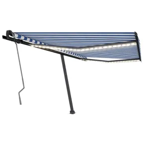 Copertină retractabilă manual cu LED - 400x350 cm - Albastru/Alb 2