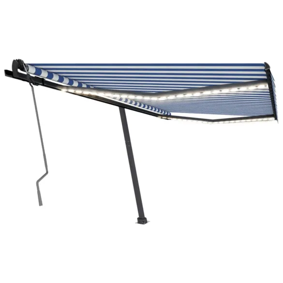 Copertină retractabilă manual cu LED - 400x350 cm - Albastru/Alb