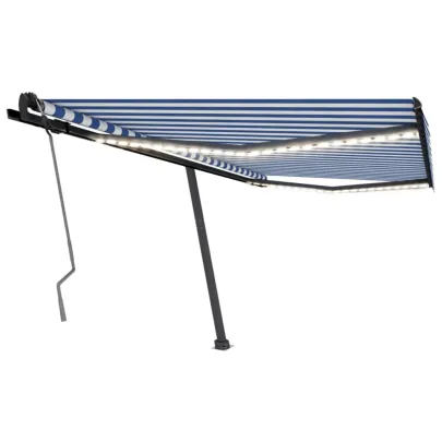 Copertină retractabilă manual cu LED - 400x350 cm - Albastru/Alb