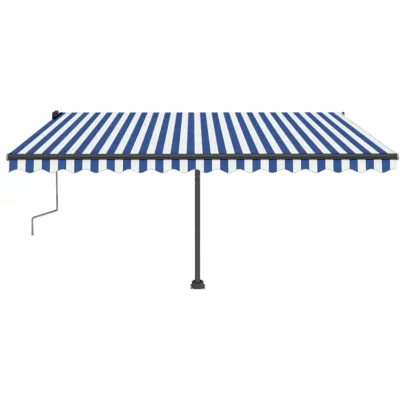 Copertină retractabilă manual cu LED - 400x350 cm - Albastru/Alb