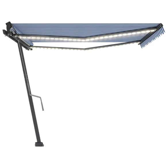 Copertină retractabilă manual cu LED - 400x350 cm - Albastru/Alb