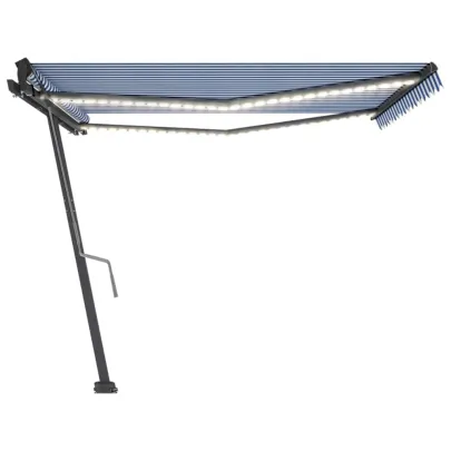 Copertină retractabilă manual cu LED - 400x350 cm - Albastru/Alb