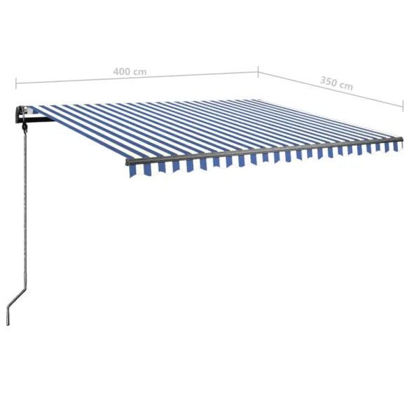 Copertină retractabilă manual cu LED - 400x350 cm - Albastru/Alb