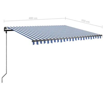 Copertină retractabilă manual cu LED - 400x350 cm - Albastru/Alb