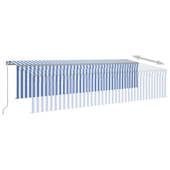 Copertină Retractabilă Manual cu Stor - Albastru&Alb - 6x3 m