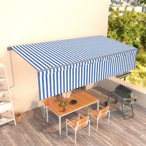 Copertină Retractabilă Automată cu Stor 6x3 m - Albastru/Alb