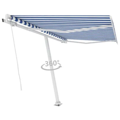 Copertină Retractabilă Manuală 300x250 cm - Albastru/Alb