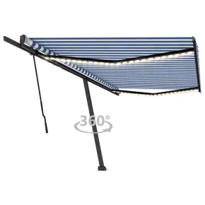 Copertină retractabilă manual cu LED 5x3m - Albastru&Alb