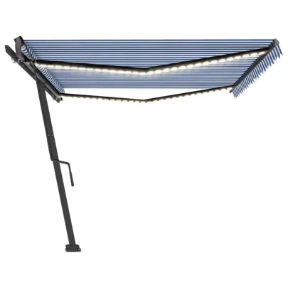 Copertină retractabilă manual cu LED 5x3m - Albastru&Alb