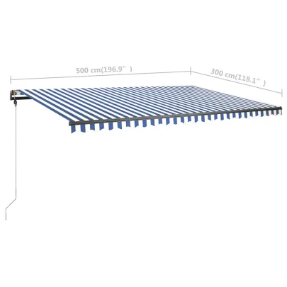 Copertină retractabilă manual cu LED 5x3m - Albastru&Alb
