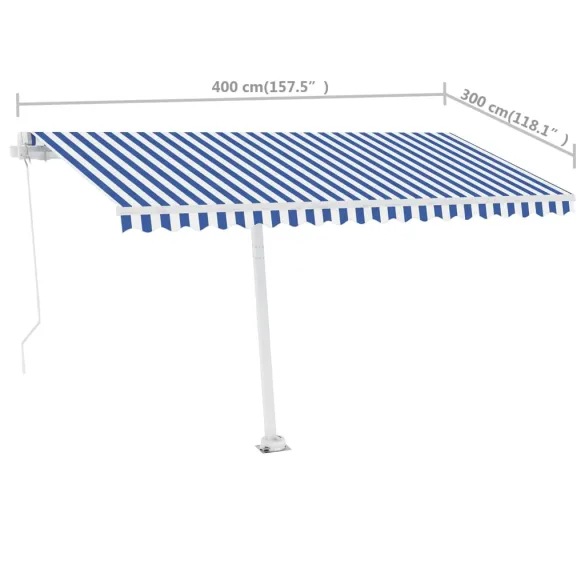 Copertină retractabilă manual 400x300 cm - Albastru/Alb