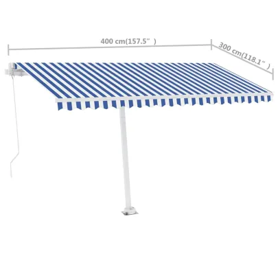 Copertină retractabilă manual 400x300 cm - Albastru/Alb