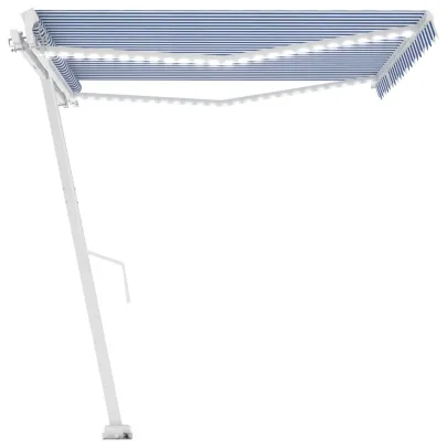 Copertină retractabilă manual cu LED 400x300cm - Albastru/Alb