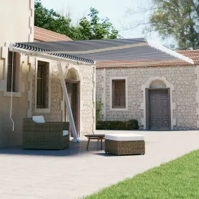 Copertină Retractabilă Manual 450x300cm - Albastru/Alb