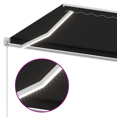 Copertină retractabilă manual cu LED - 450x300 cm - Antracit