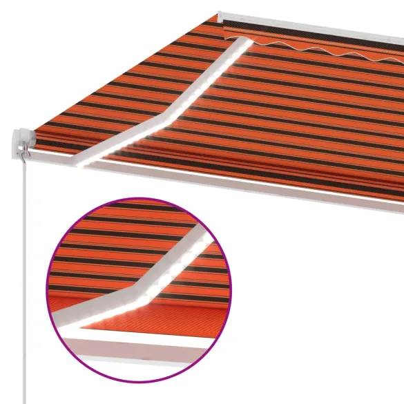 Copertină retractabilă manual cu LED portocaliu-maro 450x300cm