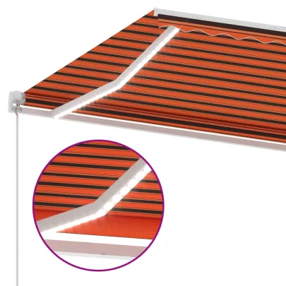 Copertină retractabilă manual cu LED portocaliu-maro 450x300cm