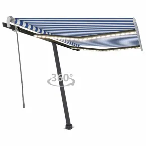 Copertină retractabilă manual cu LED - 350x250 cm - Albastru și Alb