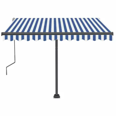 Copertină retractabilă manual cu LED - 350x250 cm - Albastru și Alb