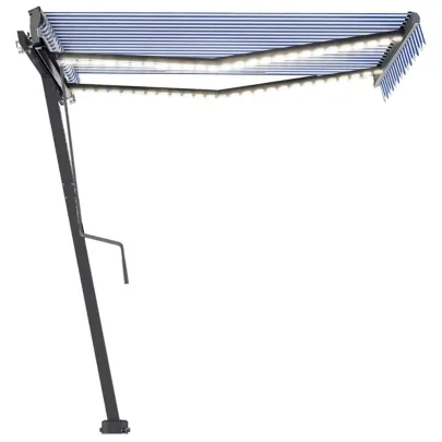 Copertină retractabilă manual cu LED - 350x250 cm - Albastru și Alb