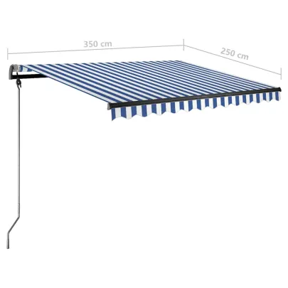 Copertină retractabilă manual cu LED - 350x250 cm - Albastru și Alb