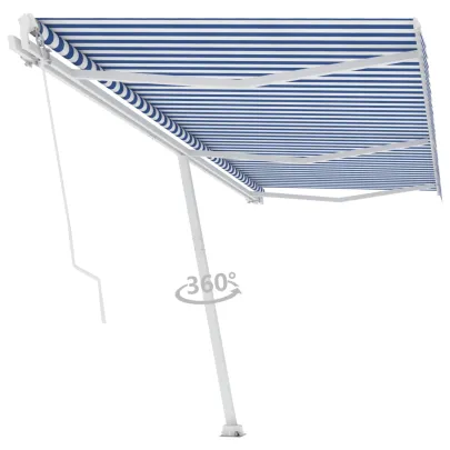 Copertină retractabilă manual 6x3m - Albastru/Alb