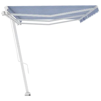 Copertină retractabilă manual 6x3m - Albastru/Alb