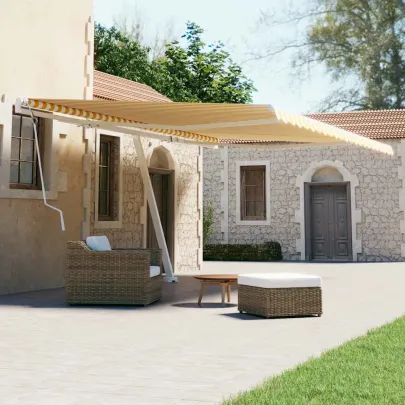 Copertină Retractabilă Manuală 6x3m - Galben/Alb | Livrare Gratuită