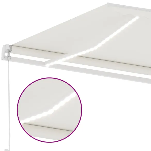 Copertină retractabilă manual cu LED - 600x300 cm - Crem