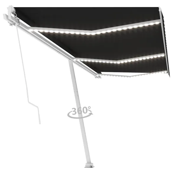 Copertină retractabilă manual cu LED - 600x300 cm - Antracit