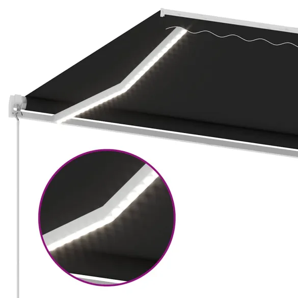 Copertină retractabilă manual cu LED - 600x300 cm - Antracit