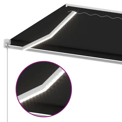 Copertină retractabilă manual cu LED - 600x300 cm - Antracit