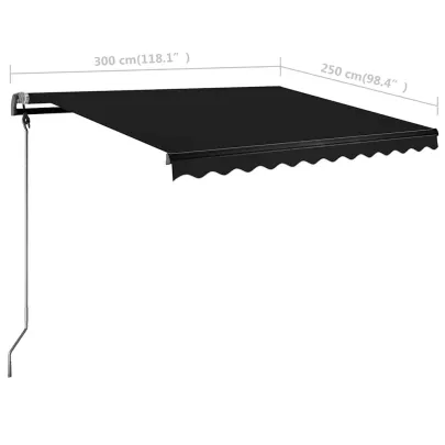 Copertină Retractabilă Manual cu LED - 300x250 cm - Antracit