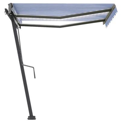 Copertină retractabilă manual cu LED albastru și alb 300x250 cm