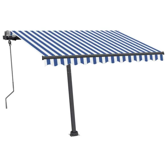 Copertină retractabilă manual cu LED albastru și alb 300x250 cm