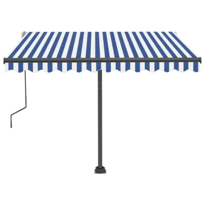 Copertină retractabilă manual cu LED albastru și alb 300x250 cm