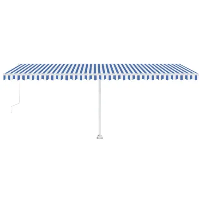 Copertină Automată cu Senzor Vânt și LED - Albastru/Alb - 600x300 cm