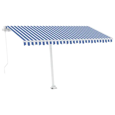 Copertină retractabilă manual cu LED - 400x350 cm - Albastru/Alb