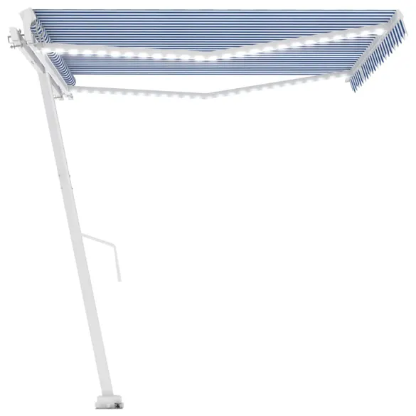 Copertină retractabilă manual cu LED - 400x350 cm - Albastru/Alb
