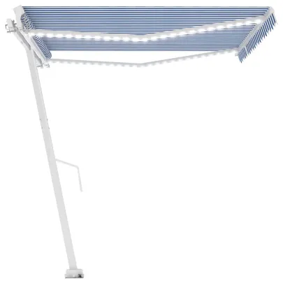 Copertină retractabilă manual cu LED - 400x350 cm - Albastru/Alb