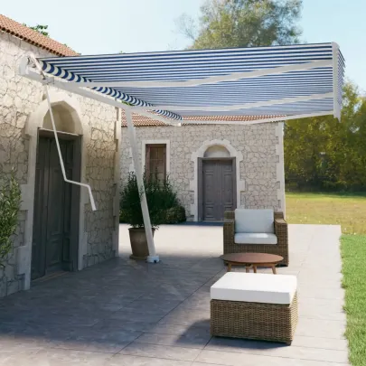 Copertină Retractabilă Automată 600x350 cm - Albastru/Alb