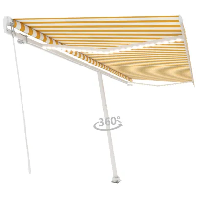 Copertină Retractabilă Manuală cu LED - Galben/Alb - 500x350 cm