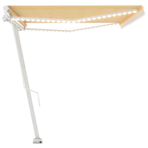 Copertină Retractabilă Manuală cu LED - Galben/Alb - 500x350 cm