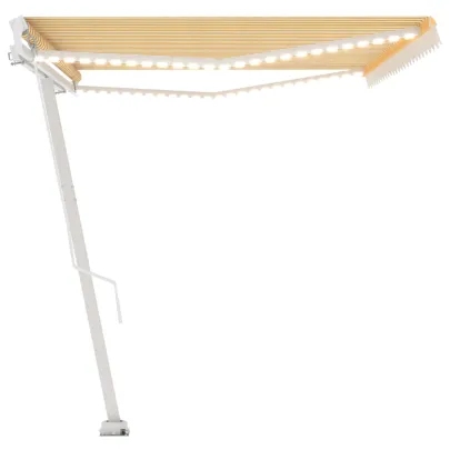 Copertină Retractabilă Manuală cu LED - Galben/Alb - 500x350 cm