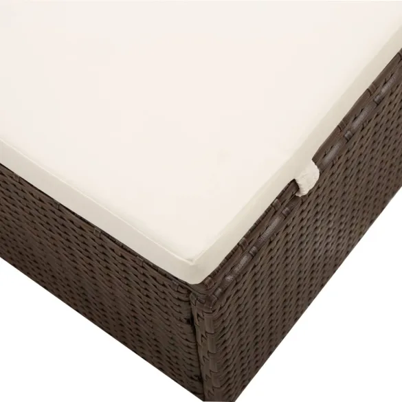 Șezlong cu Copertină și Pernă - Maro - Poliratan - Livrare Gratuită