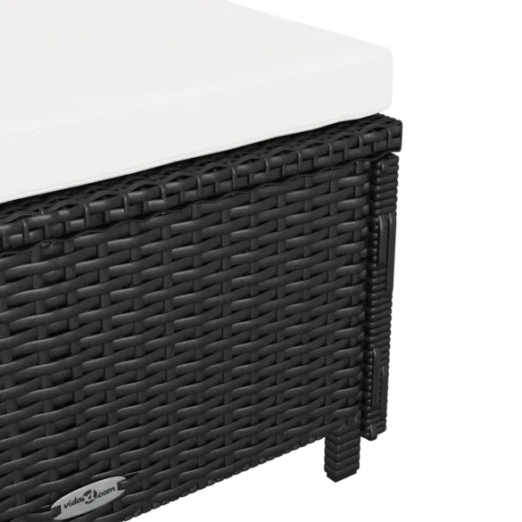 Șezlong Exterior cu Pernă - Ratan PE, Negru și Alb Crem