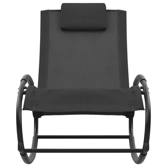 Șezlong de plajă cu pernă - Negru, Oțel, Textilenă | Livrare Gratuită
