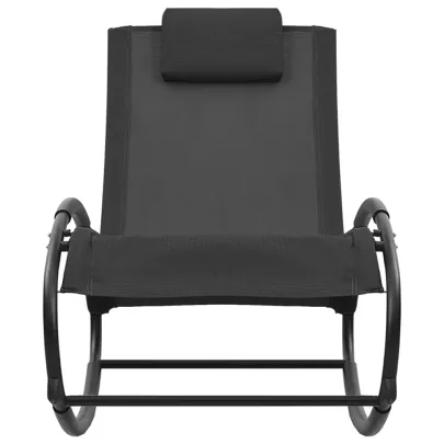 Șezlong de plajă cu pernă - Negru, Oțel, Textilenă | Livrare Gratuită